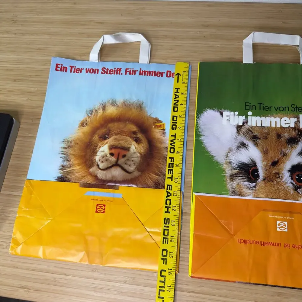 Vintage 70s‎ Steiff Teddy Bear Paper Shopping Bags Made In West Germany Lot of 2